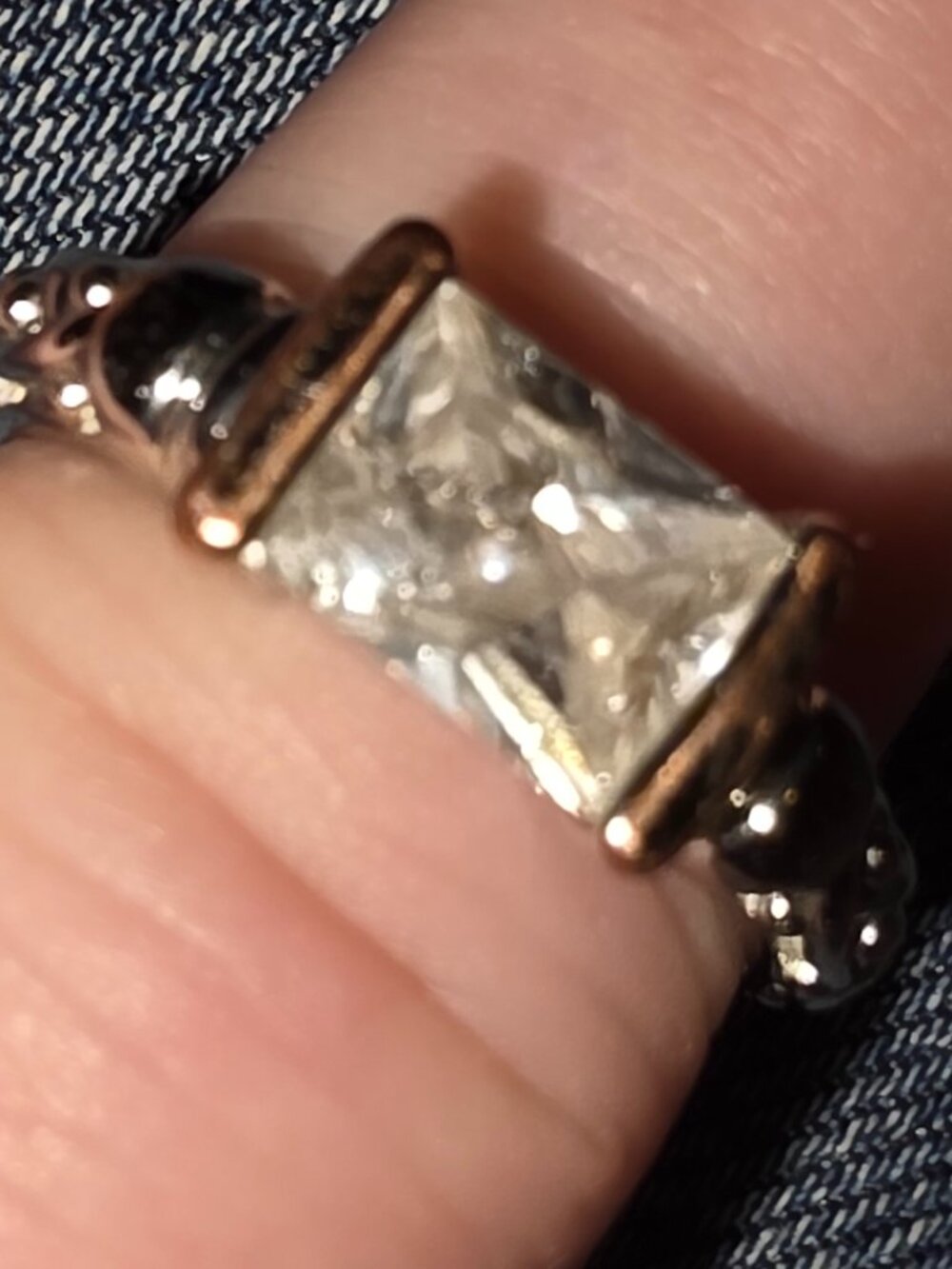 Vintage Style Two Tone Princess Cut CZ Ring Size 8.25 Statement Engagement Style